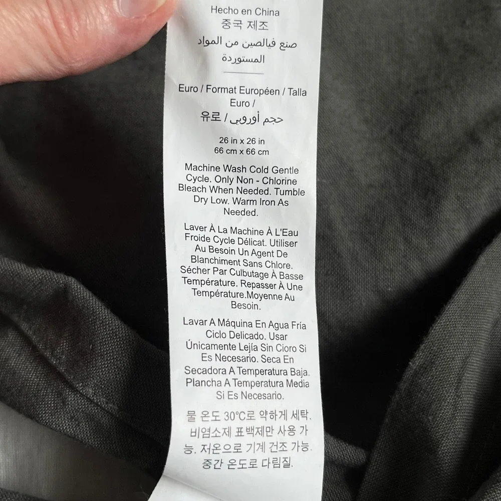 Pottery Barn Belgian Flax Linen Quilted Tufted Euro Sham Charcoal Gray 26x26